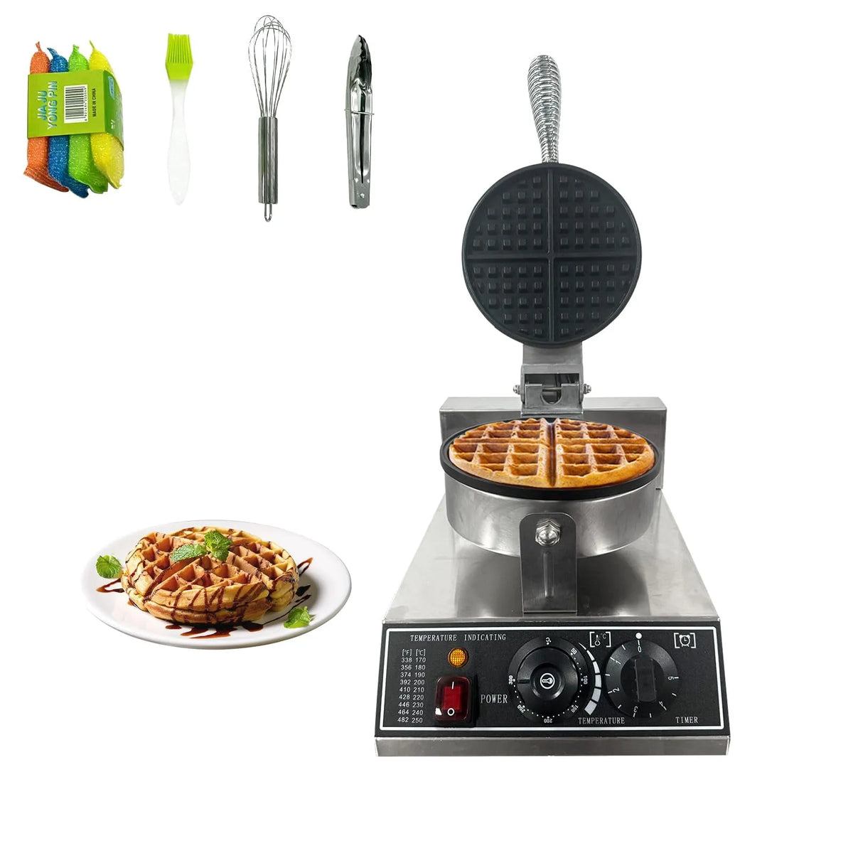 Gaufrier Rond 1200 W, Moule de Cuisson pour Restaurants, Machine à Gaufres Antiadhésive en acier inoxydable, Gaufrier Commercial
