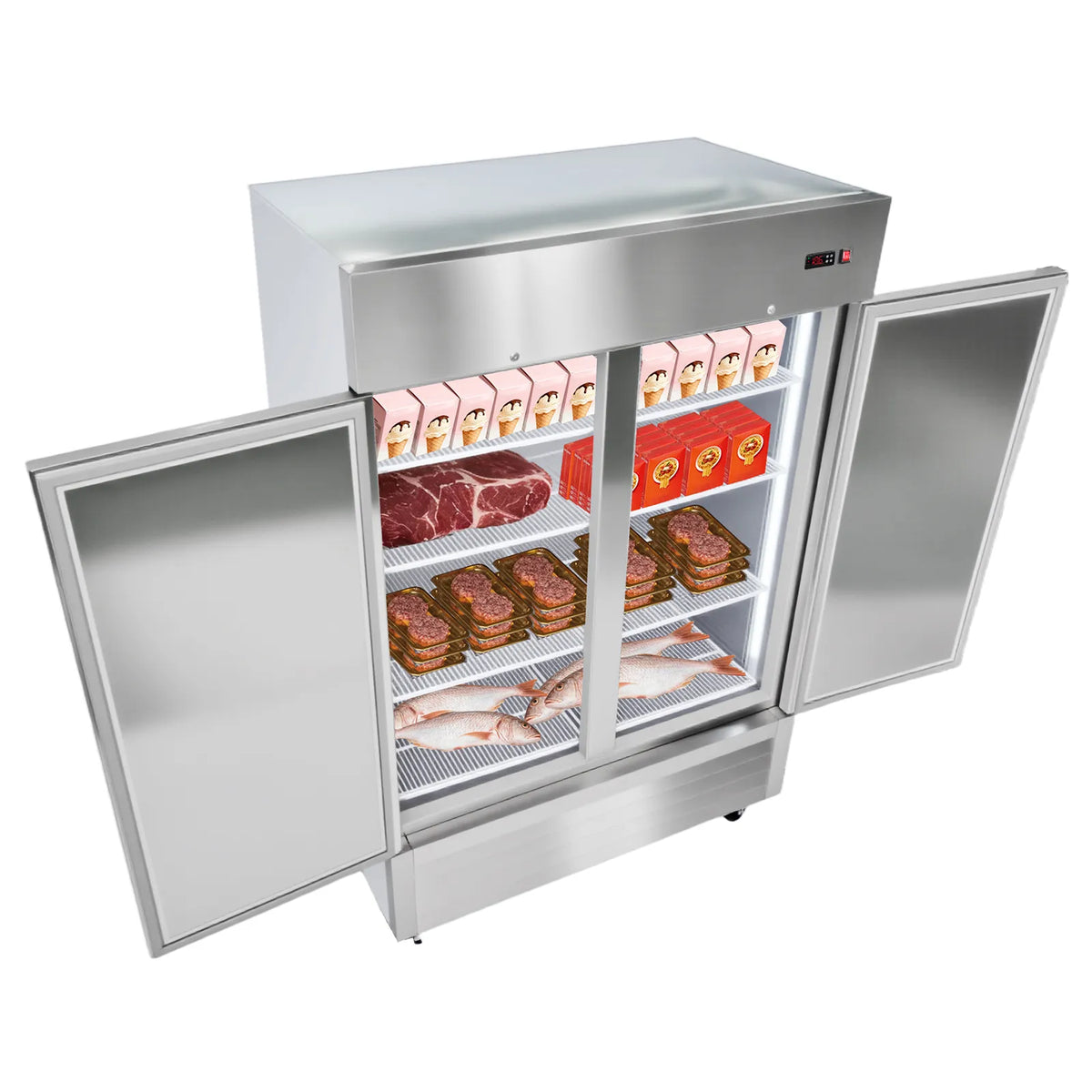 Congélateur, 44 pi3 en acier inoxydable, Contrôle de Température de -11 à 14 °F, 8 Tablettes Ajustables, Vertical Commercial 54 po L