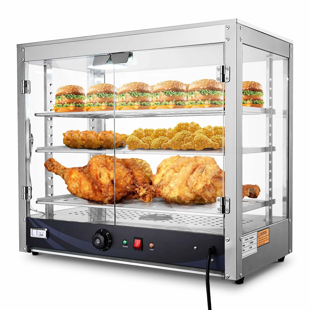 Chauffe-Aliments Commercial à 3 Tablettes 800 W Grande Capacité Vitrine de Restauration