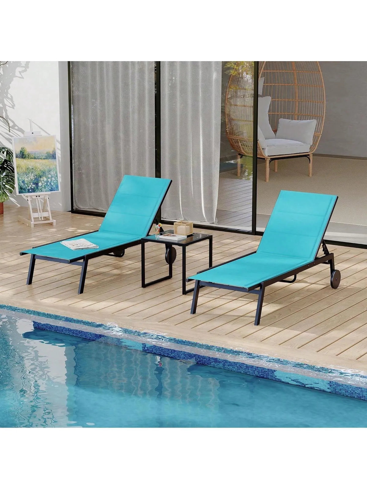 Chaise, Piscine hors terre, Ensemble de 3 s Longues d'extérieur pour la Maison, s Longues de Bord, d'Appoint pour Patio