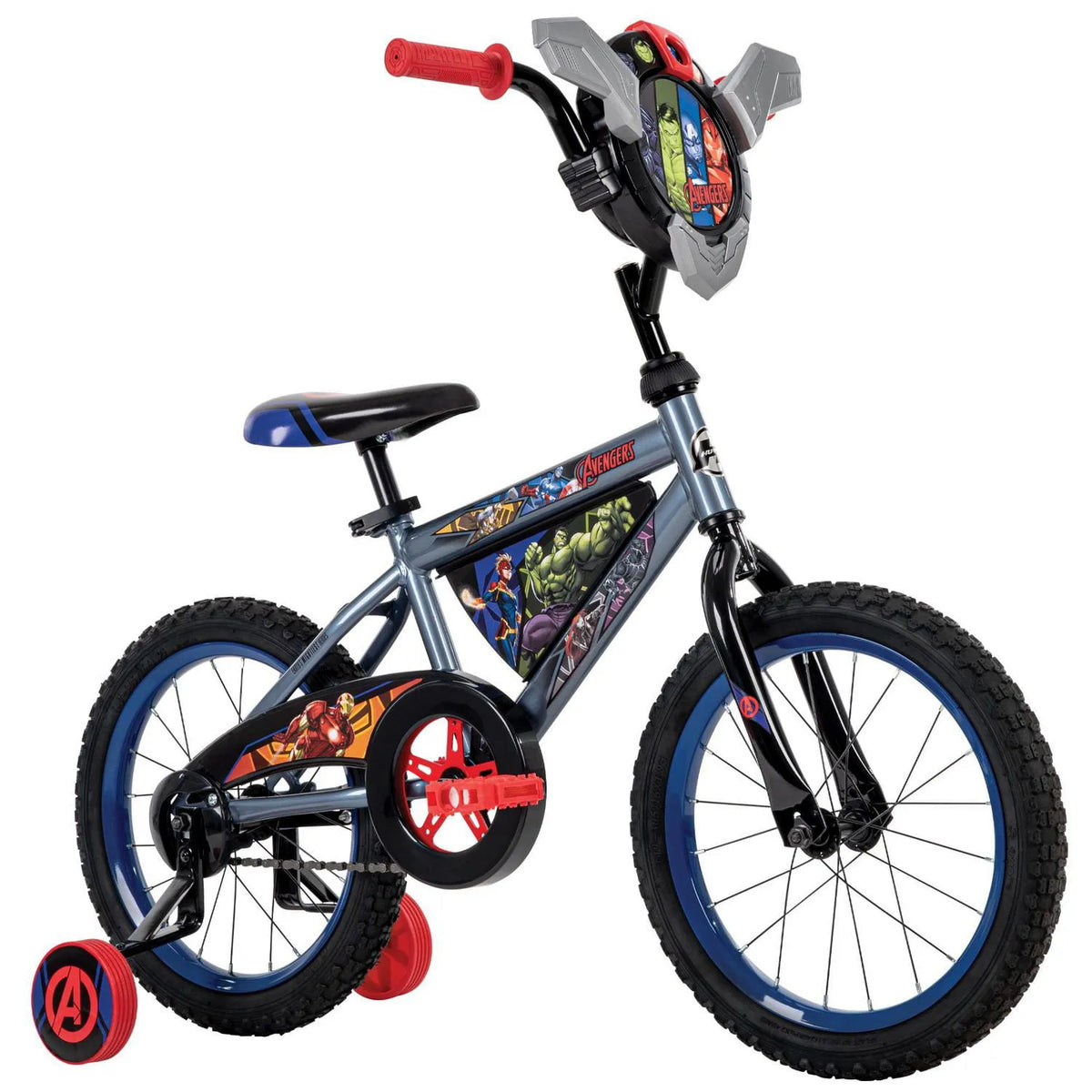 Vélo, Huffy, Avengers de, 16 pouces, pour garçons avec roues d'entraînement, Gris / Rouge