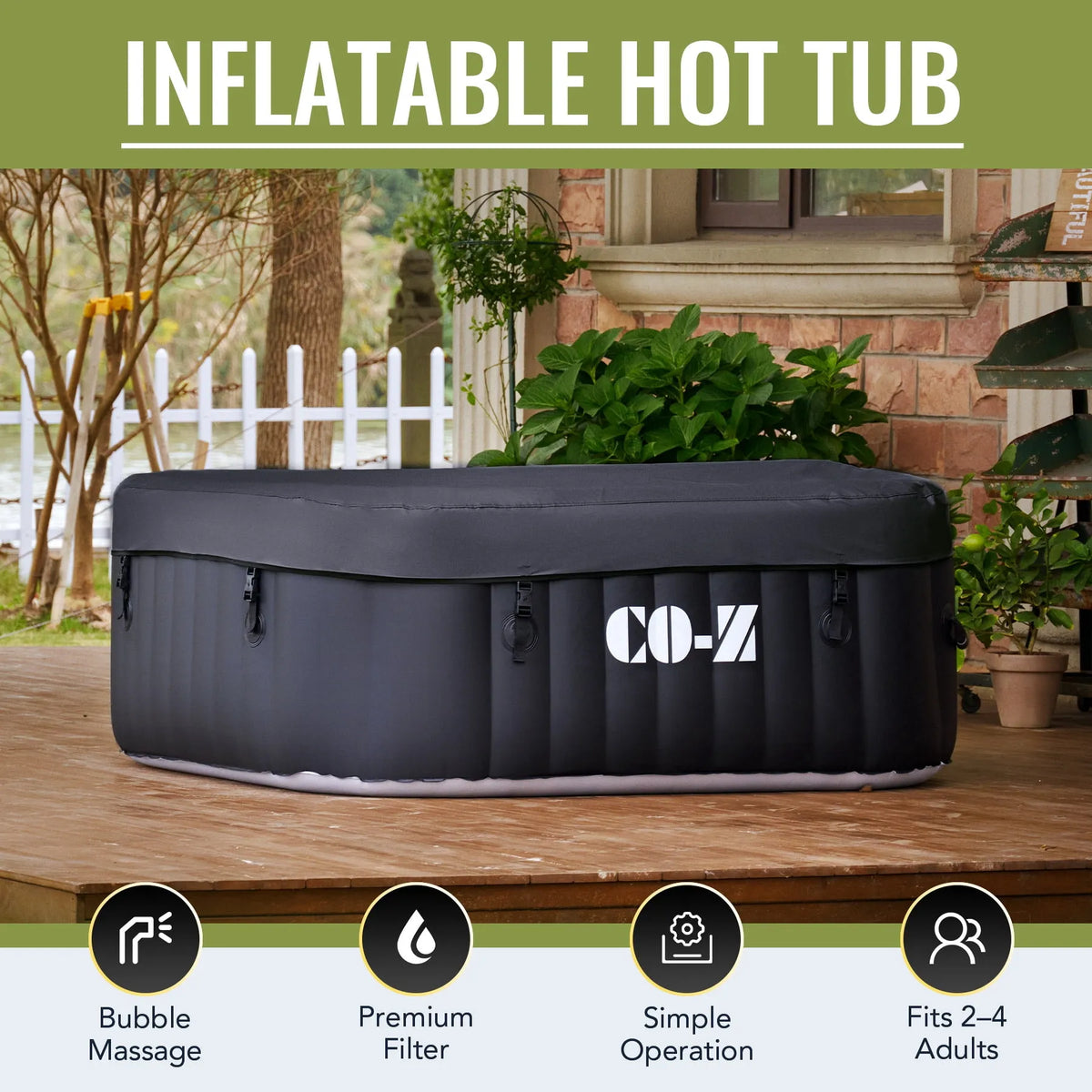 Spa gonflable, 5 Pi pour 4 Personnes avec Jets de Massage et Tous les Accessoires Noir