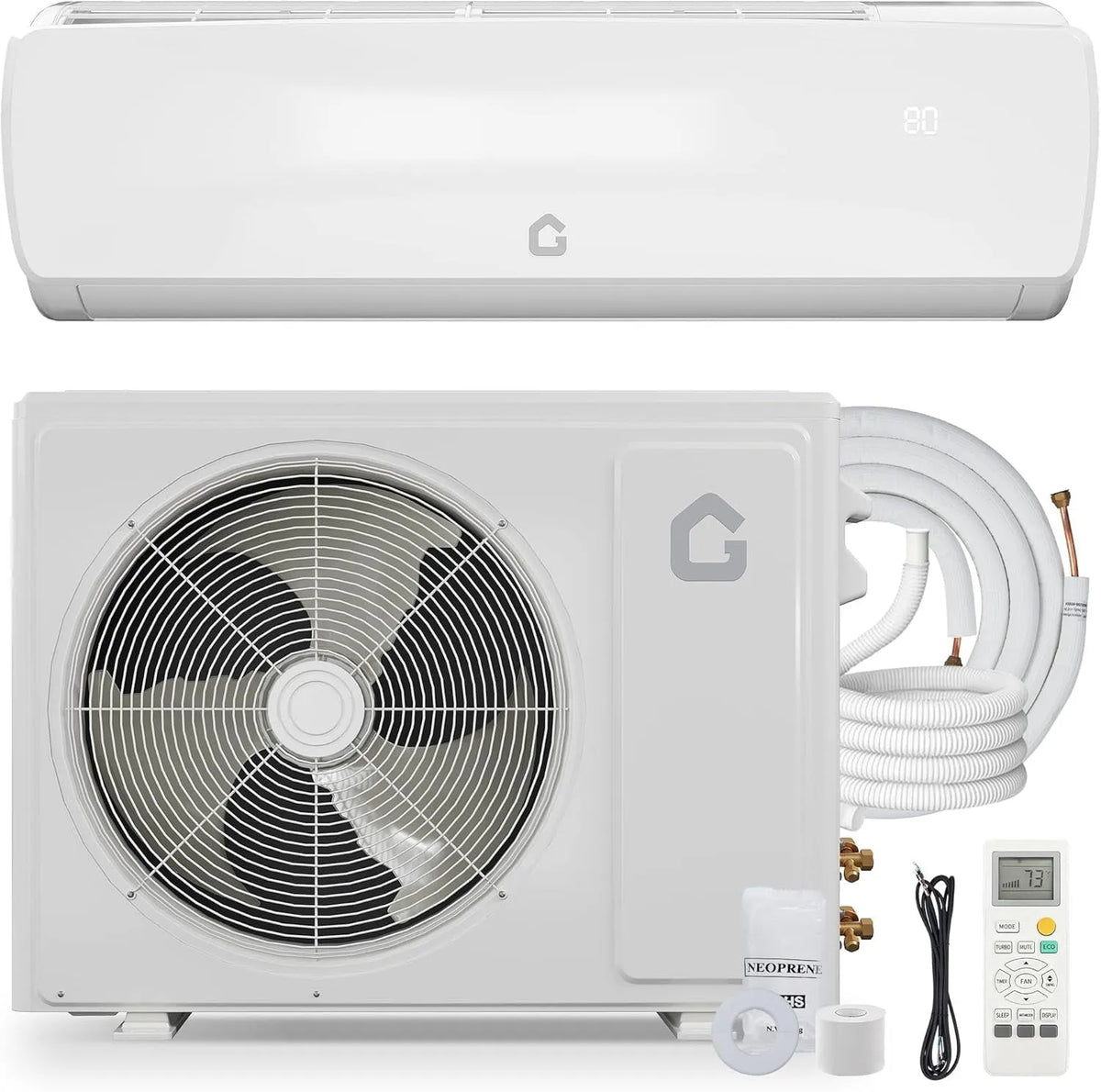 Climatiseur mini-split, Thermopompe Mini-Split 9000 BTU, Système de Climatisation Sans Conduits 4-en-1, Déshumidificateur et Ventilateur