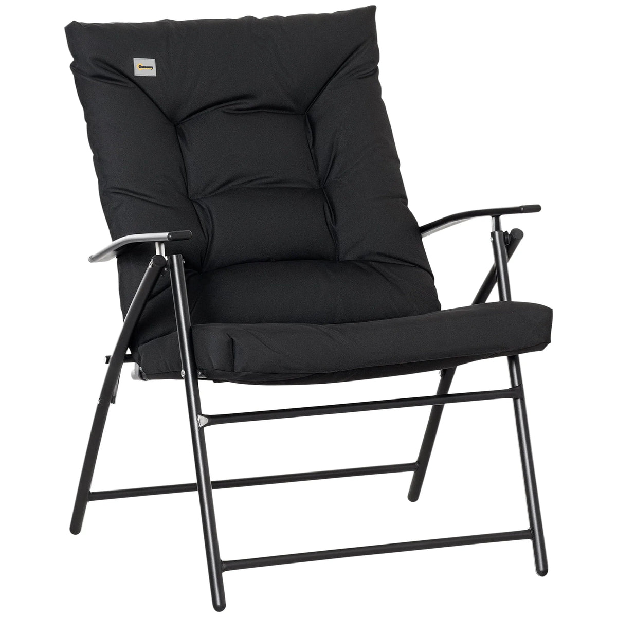 Fauteuil inclinable, d'extérieur, Accoudoirs, Cadre en Métal pour Cour Arrière, Noir, Pliable, Rembourré en Tissu