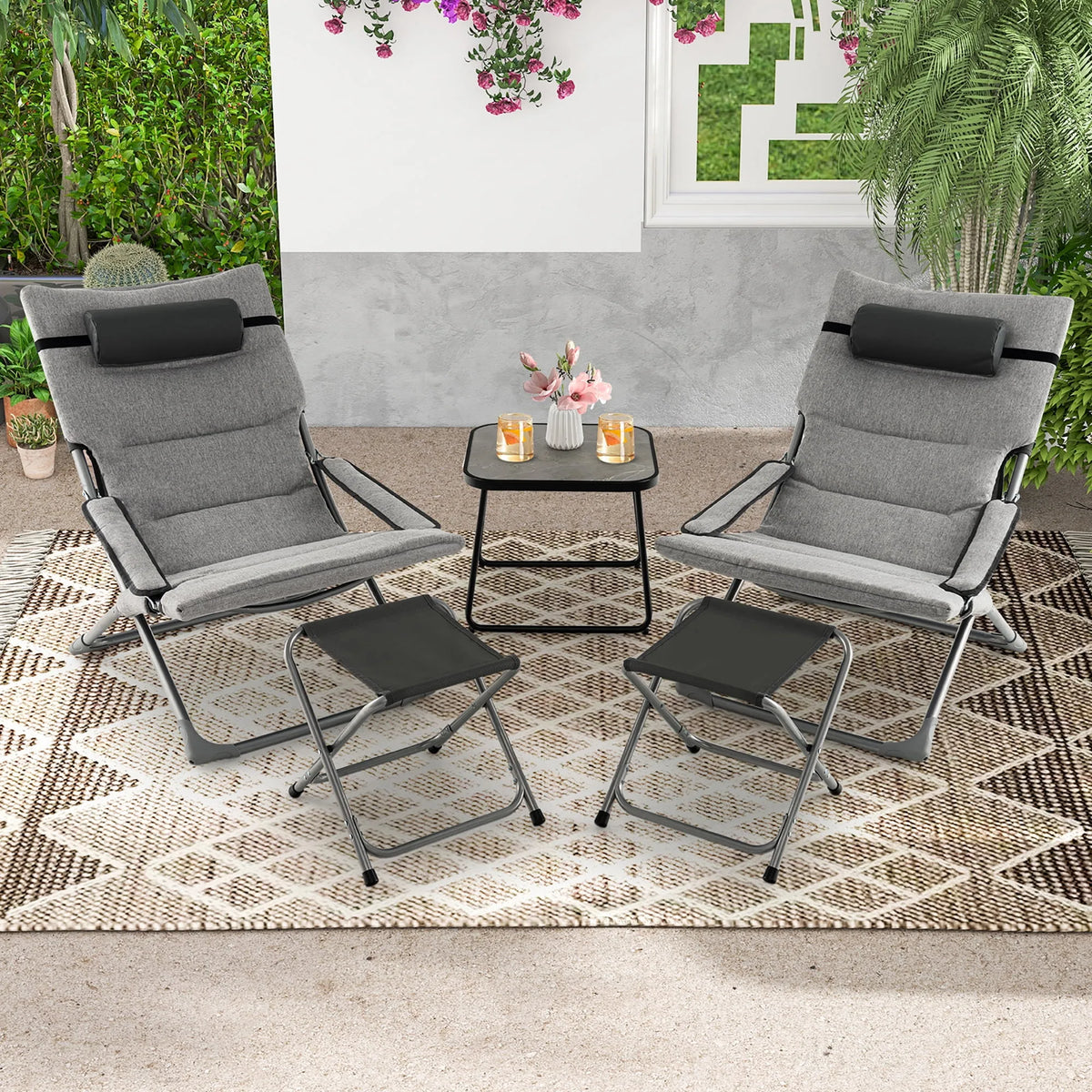 Chaise, Piscine hors terre, Ensemble de 5 s à Sangle pour Patio Chaises Longues Pliantes, à Café Cour Bord