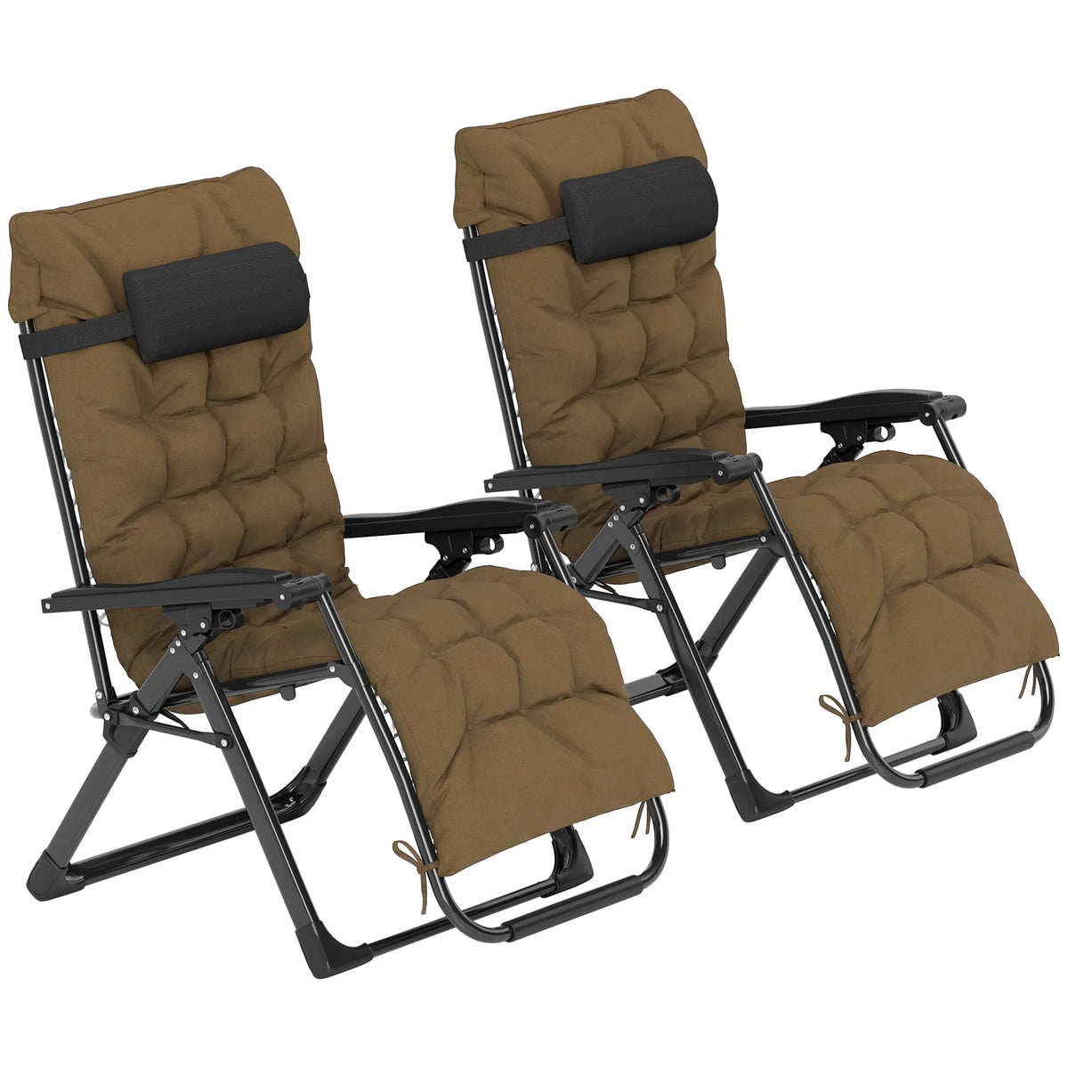 Chaise, CoSoTower Ensemble de 2 Chaises de Jardin Pliantes, Zéro Gravité Inclinable, Chaise Longue avec Coussin et Appuie-Tête, Kaki