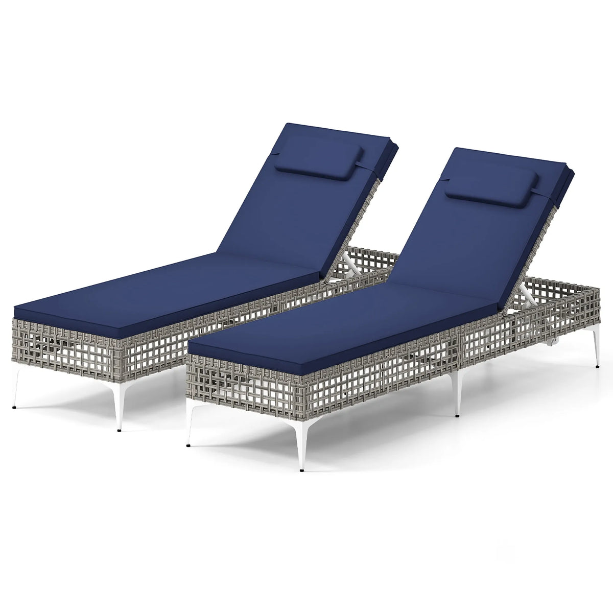 Chaise, Dossier Réglable à 6 Niveaux, Ensemble de 2 s Longues de Patio, Coussin Amovible