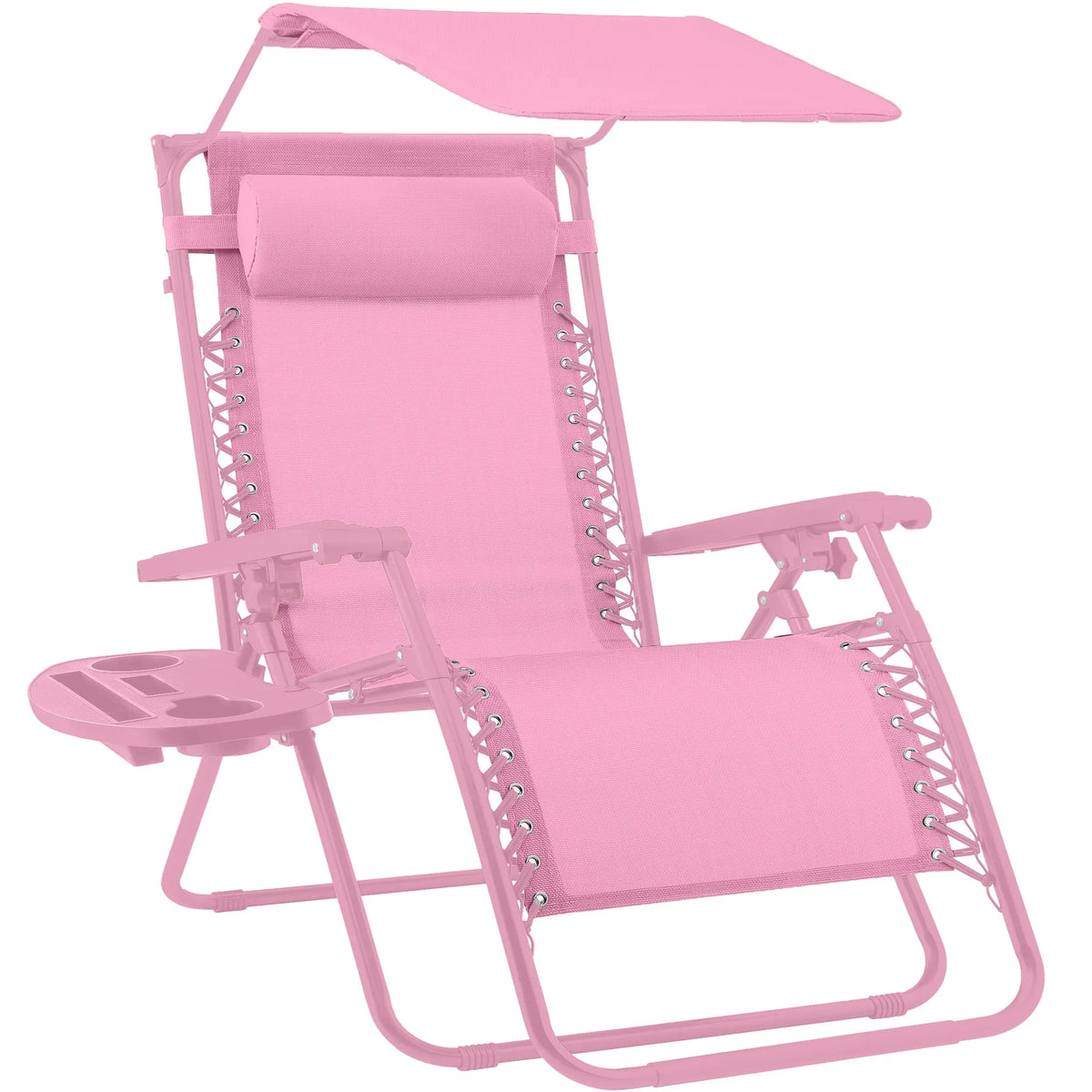 Chaise longue, Auvent Pare-Soleil, Appuie-Tête, Plateau, Oeillet, de Patio Inclinable à Gravité Zéro Pliable
