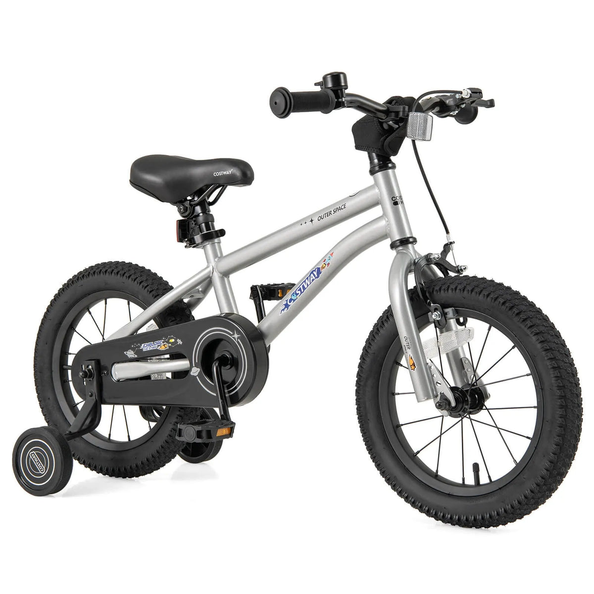 Vélo enfant, Selle Ajustable et Guidon Antidérapant Argent, 14 pouces pour 3 à 5 Ans