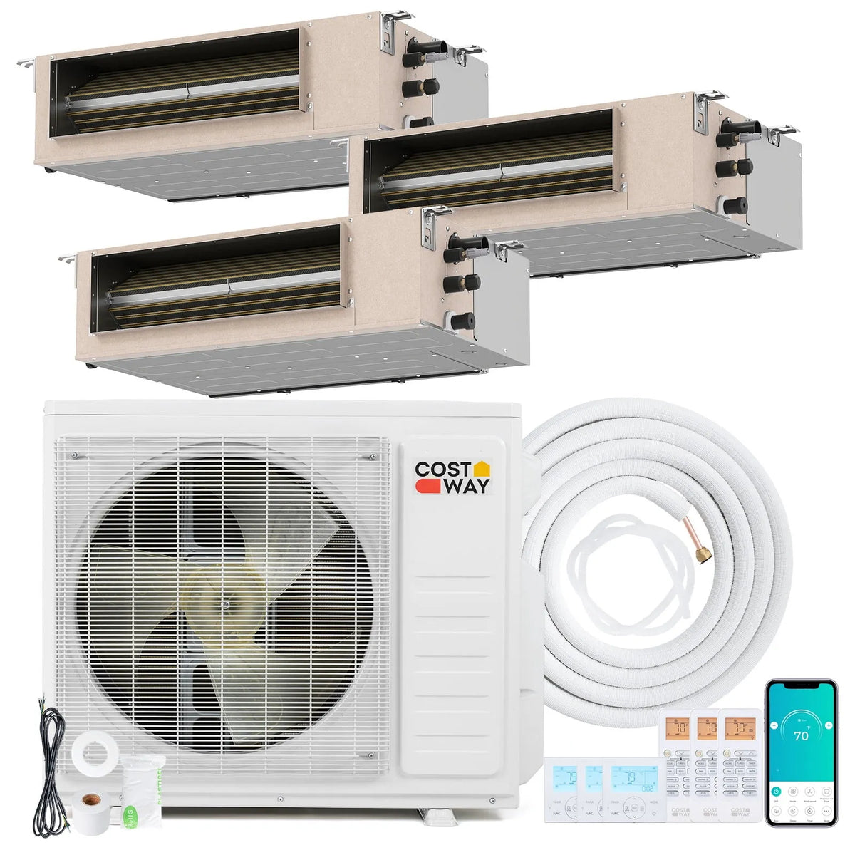 Climatiseur mural, 22,5 SEER2, SEER2, X-Pro 35000 BTU 3 Zones 9K + 12K + 18K à Conduit Dissimulé, Wi-Fi Activé