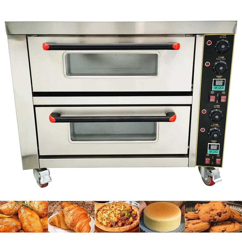 Four à convection, Four, Roues Universelles 220 V 6,4 kW, Cuisson à Convection Commercial Four à Pizza Mobile à Deux Niveaux