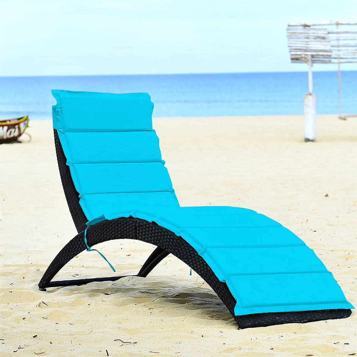 Chaise longue, Pliante en Rotin pour Patio, Coussin, Portable, Jardin, Turquoise