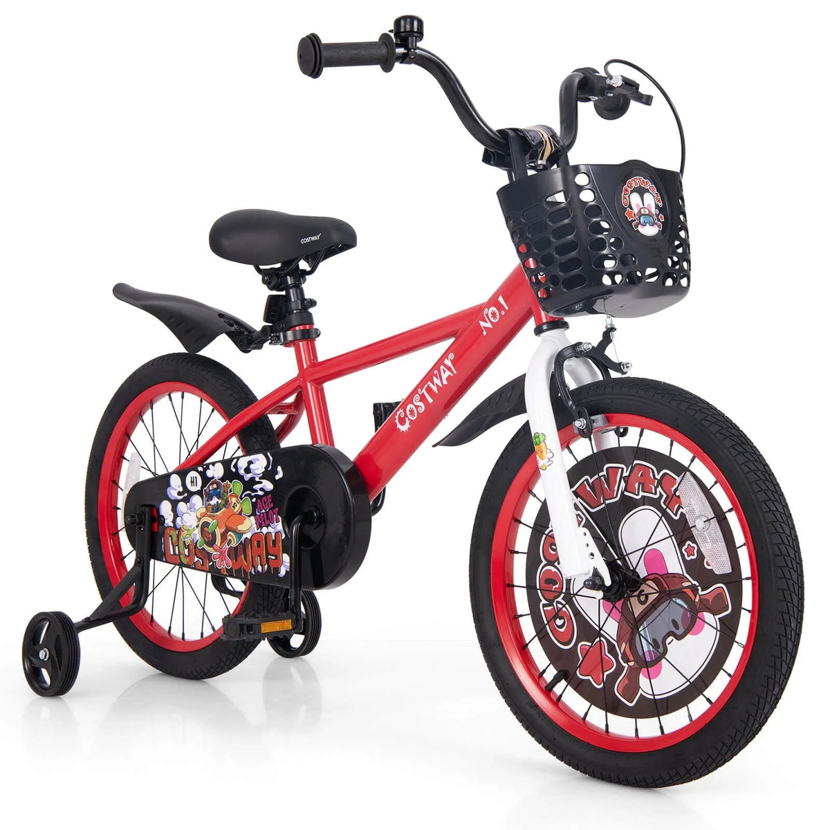 Vélo, Guidon et Selle Réglables en Hauteur, 18 pouces pour Enfant de 4 à 8 Ans, Rouge, Frein à Main