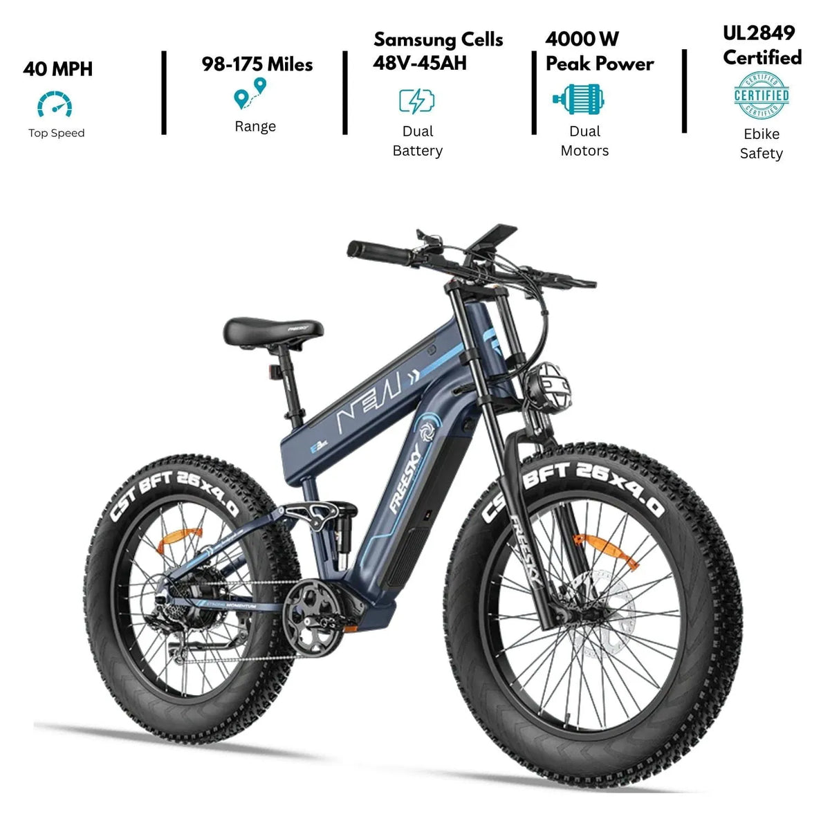 Vélo de montagne, 4000W, 48V, 45Ah, 26 Pouces, Moteur de Pointe 4000 W, Alaska Électrique à Double Batterie Pro Longue Portée 2026, Batterie 48V 45Ah