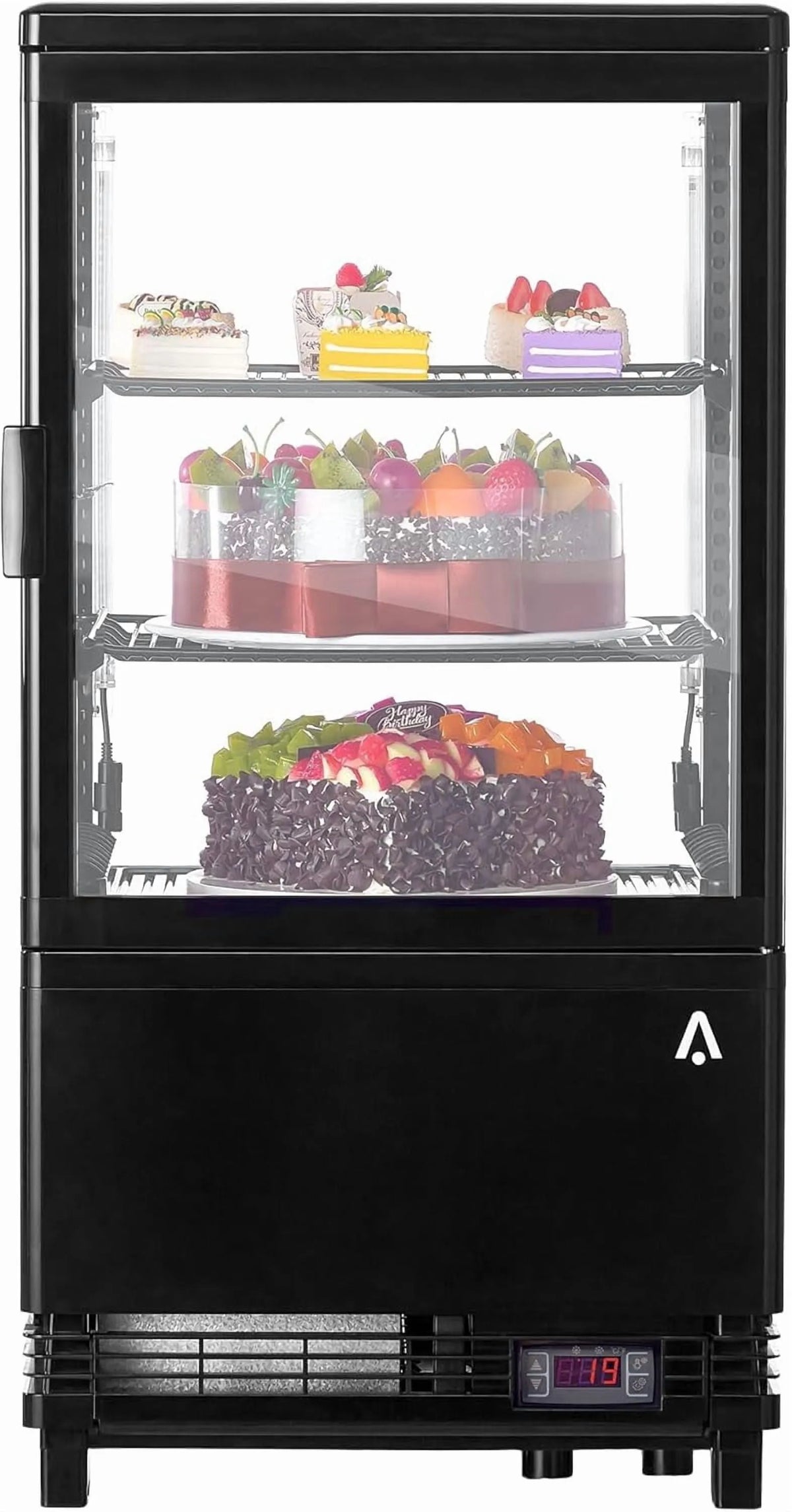 Réfrigérateur, Vitrine à Pâtisserie de 2,1 pi3, Refroidissement à Air, Café, Restaurant Noir, Porte Coulissante Arrière pour Boulangerie