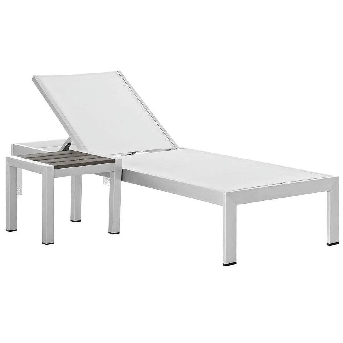 Chaise longue Modway, Shore Ensemble de 2 Pcs pour Patio, Maille et d'Appoint, Argent/blanc