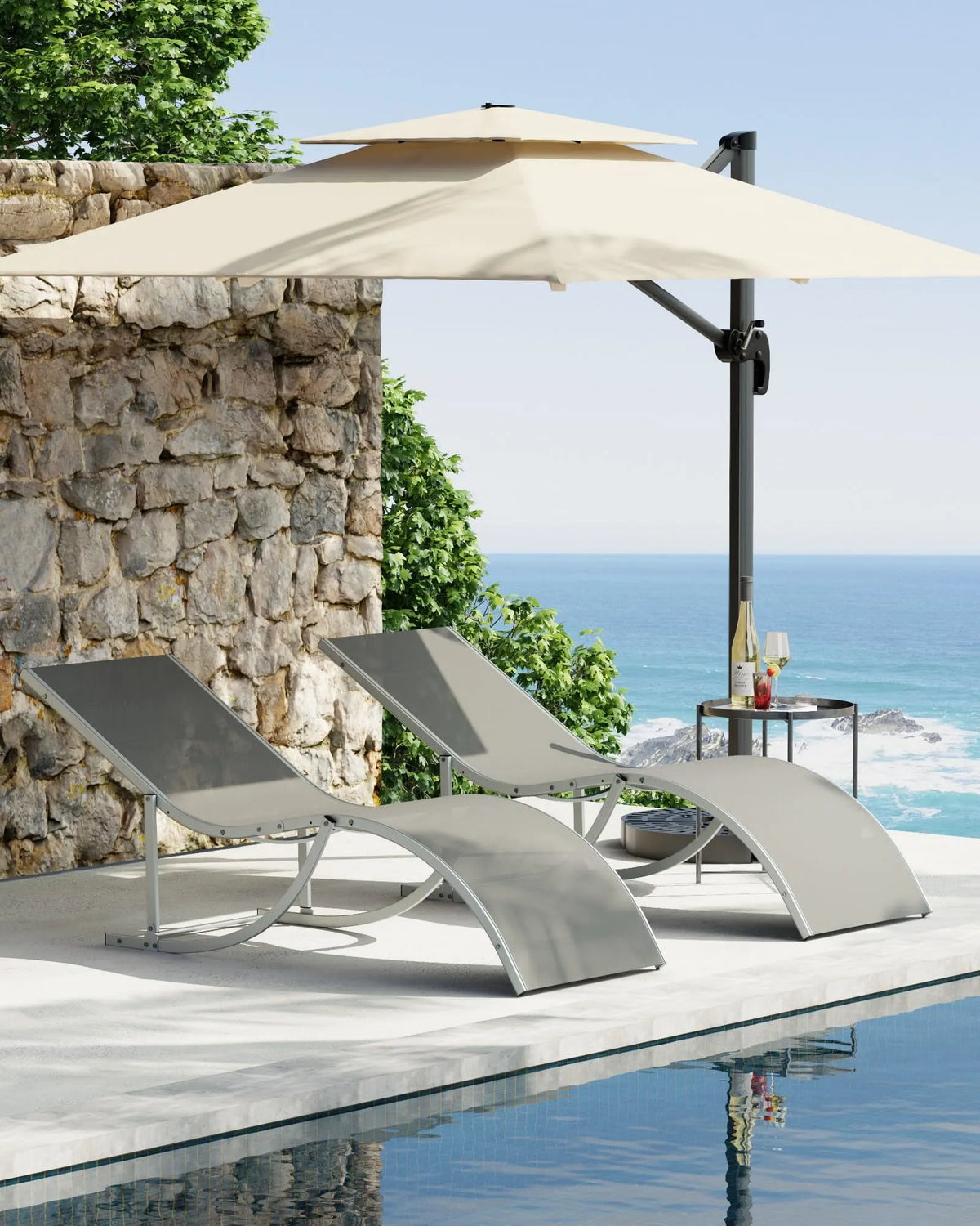 Fauteuil, Piscine hors terre, Ensemble de 2 s Inclinables d'extérieur Ajustables, Jardin, Plage, Cour Arrière, Taupe Pâle, Cour Arrière - Taupe Pâle
