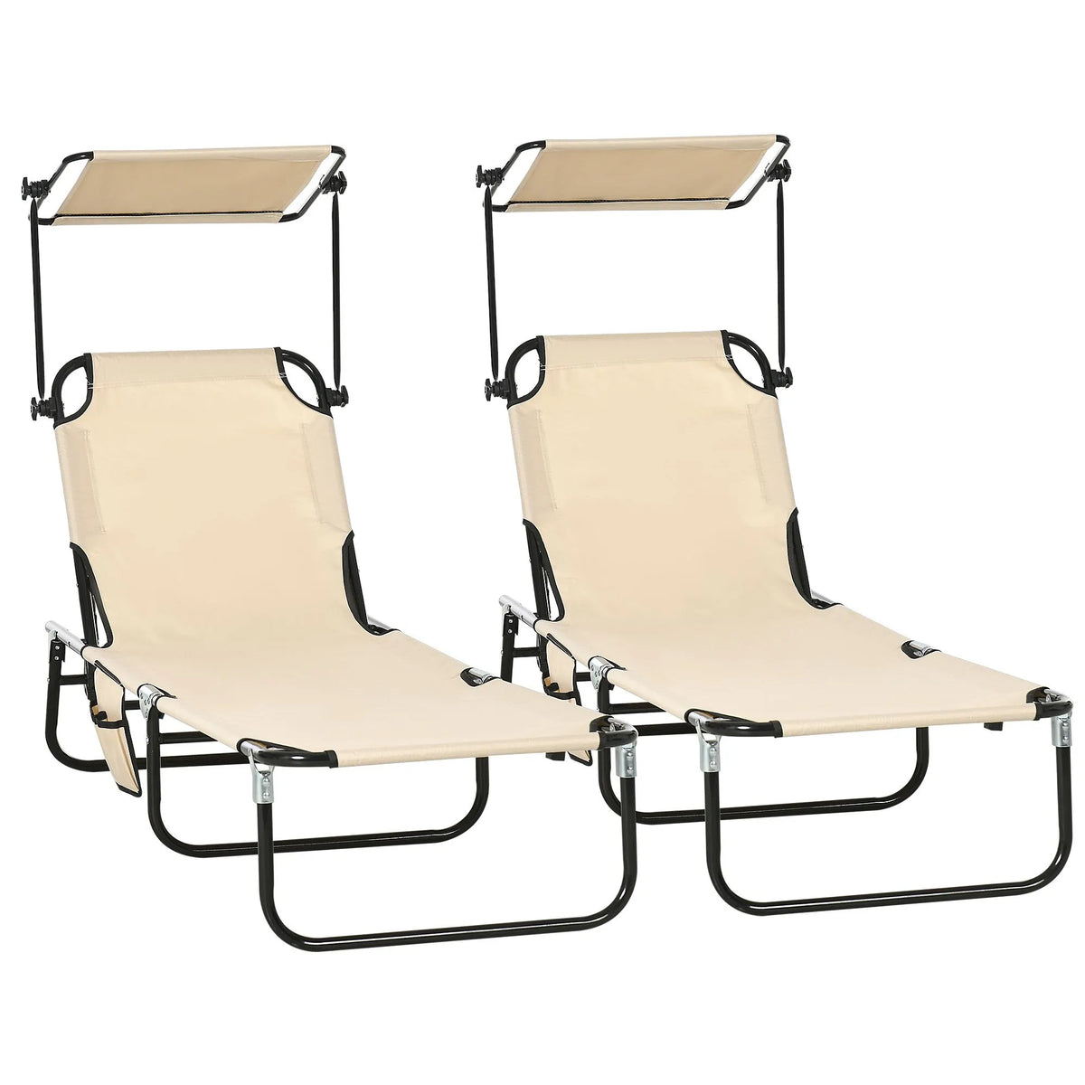 Chaise, Piscine hors terre, Dossier Inclinable à 5 Positions et Pare-Soleil, 2 s Longues Pliantes d'extérieur, s Longues en Tissu Oxford Beige