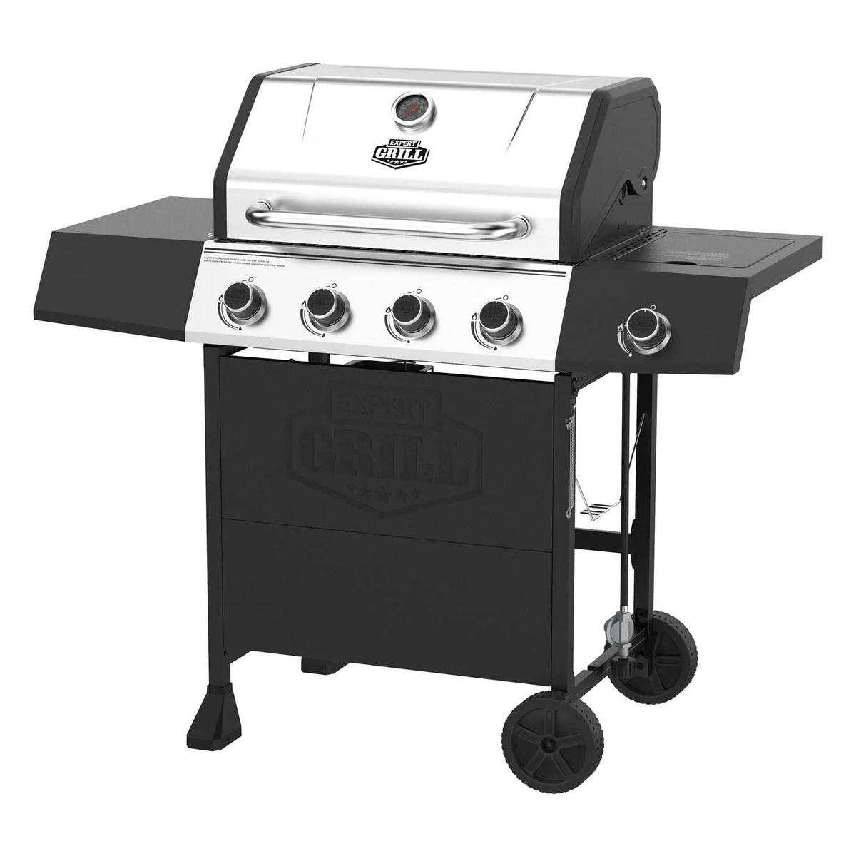 Barbecue, Expert Barbecue au gaz propane à 4 brûleurs, brûleurs latéral et couvercle en acier inoxydable