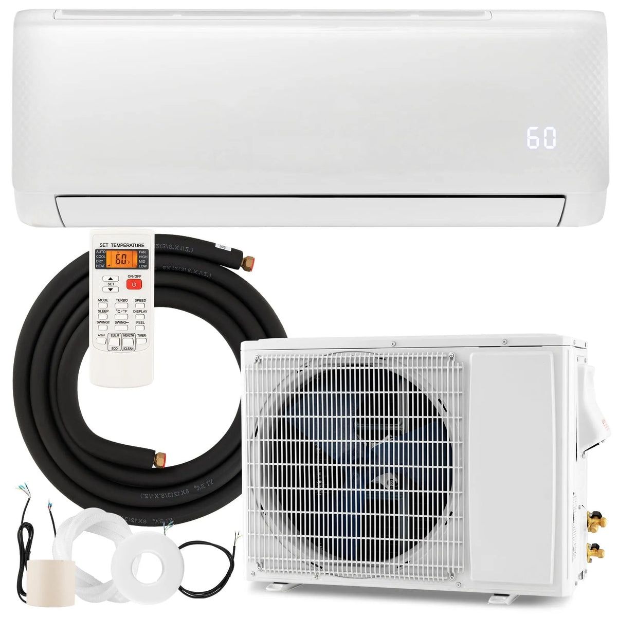 Climatiseur mini-split, Système de Climatisation/chauffage 18000 BTU, Unité de Climatisation Refroidit jusqu'à 1250 Pi2