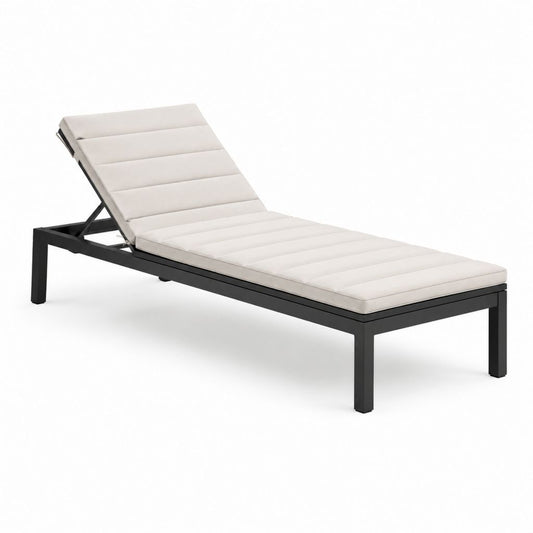 Bain de soleil réglable noir en aluminium avec coussin beige 200 x 65 x 34 cm