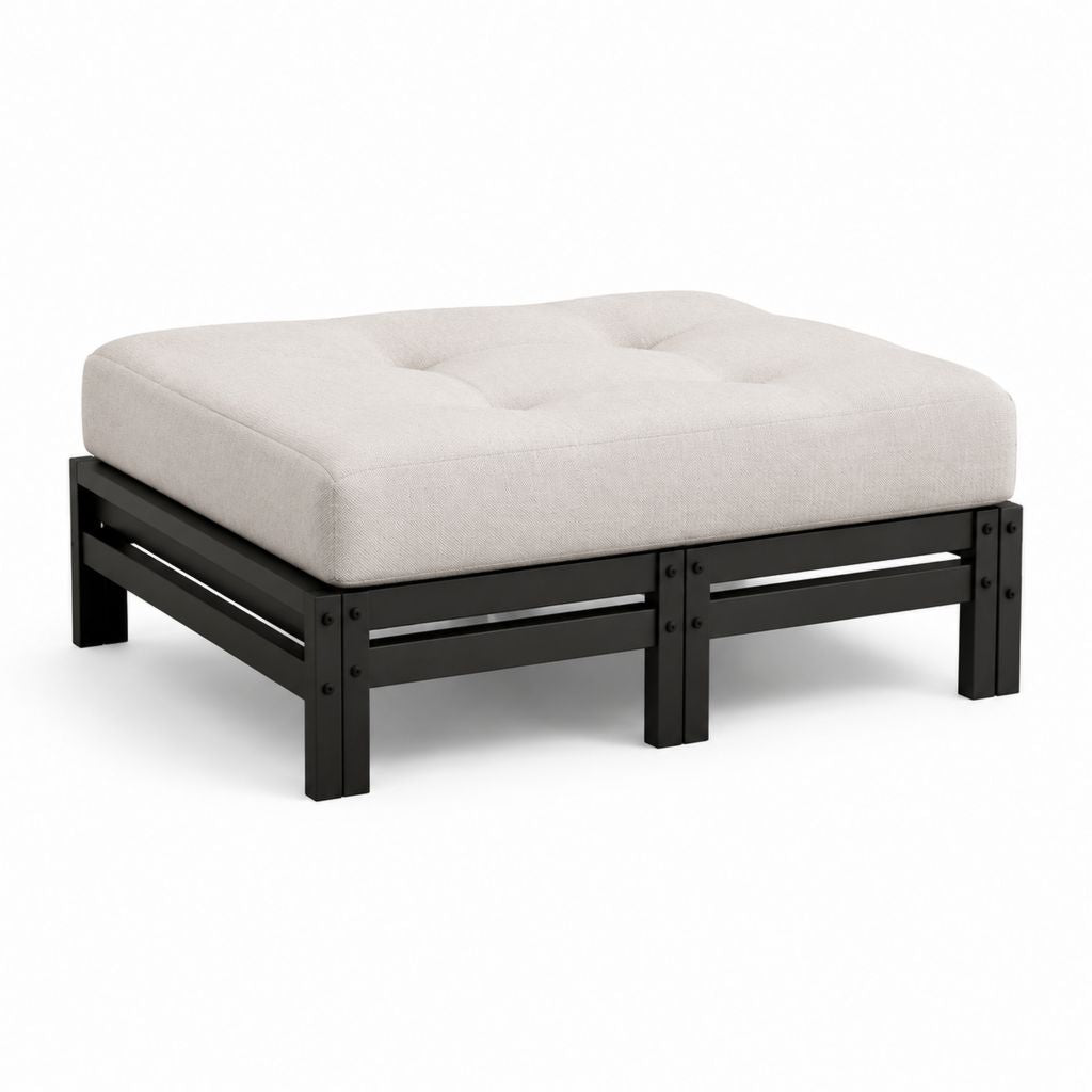 Pouf de jardin carré beige et noir en aluminium avec coussin polyester 100 x 100 x 42 cm