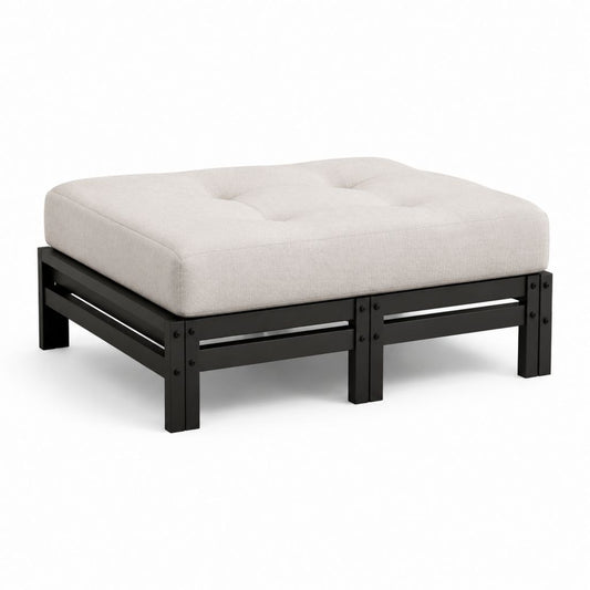 Pouf de jardin carré beige et noir en aluminium avec coussin polyester 100 x 100 x 42 cm