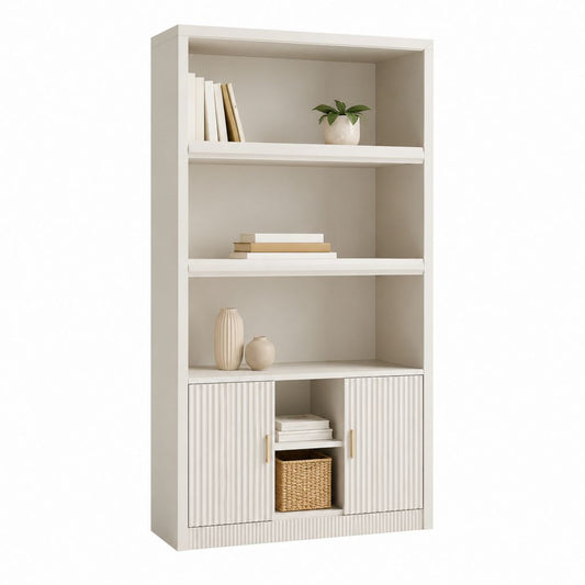 Bibliothèque haute blanche en panneaux de particules avec 3 étagères et 2 portes 80 x 30 x 180 cm