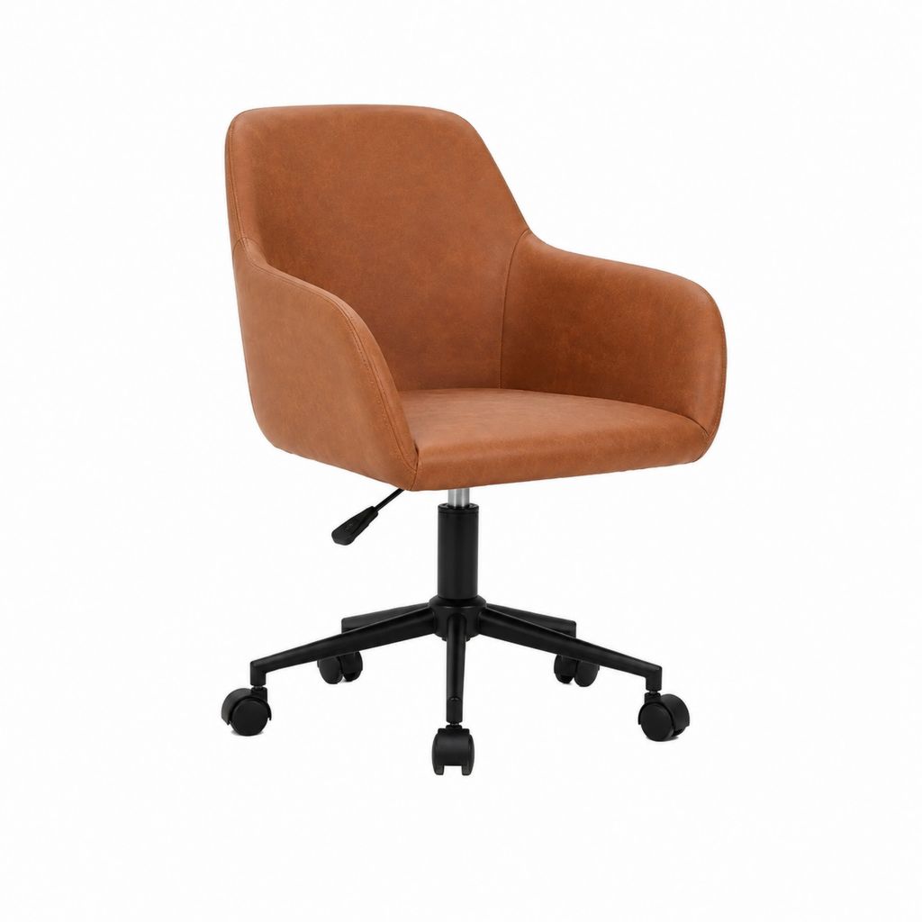 Chaise de bureau à roulettes marron en polyuréthane avec accoudoirs hauteur réglable 62 x 62 x 80-90 cm