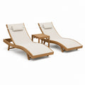 Lot de 2 bains de soleil inclinables avec table d'appoint en bois massif d'acacia beige 200 x 70 x 35 cm
