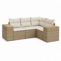 Salon de jardin d’angle 5 places beige en résine tressée PE avec coussins 210 x 210 x 85 cm