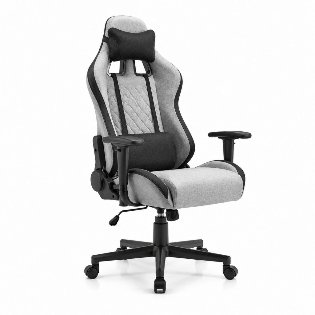 Chaise de bureau ergonomique grise et noire en polyester 67 x 65 x 120-130 cm
