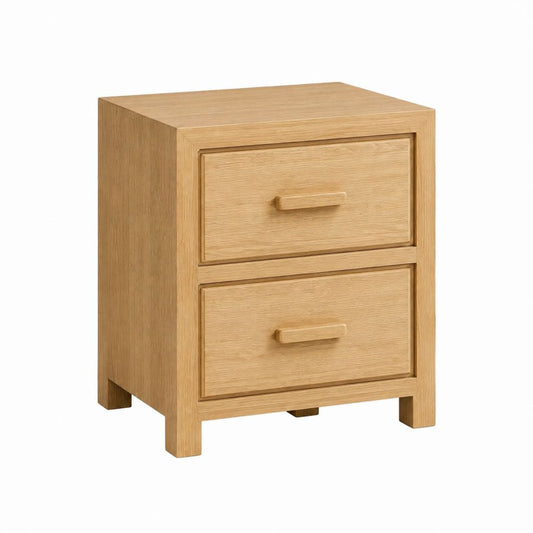 Table de chevet à 2 tiroirs chêne clair en panneaux MDF plaqués chêne 45 x 35 x 60 cm