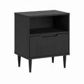Table de chevet noire en MDF rectangulaire avec niche et porte 45 x 35 x 60 cm