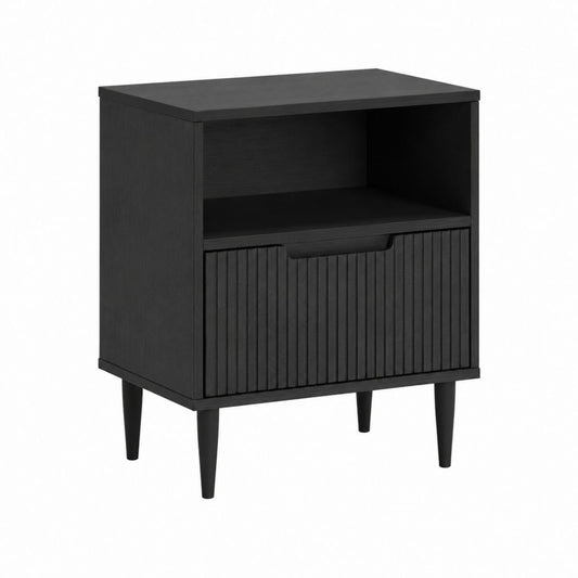 Table de chevet noire en MDF rectangulaire avec niche et porte 45 x 35 x 60 cm