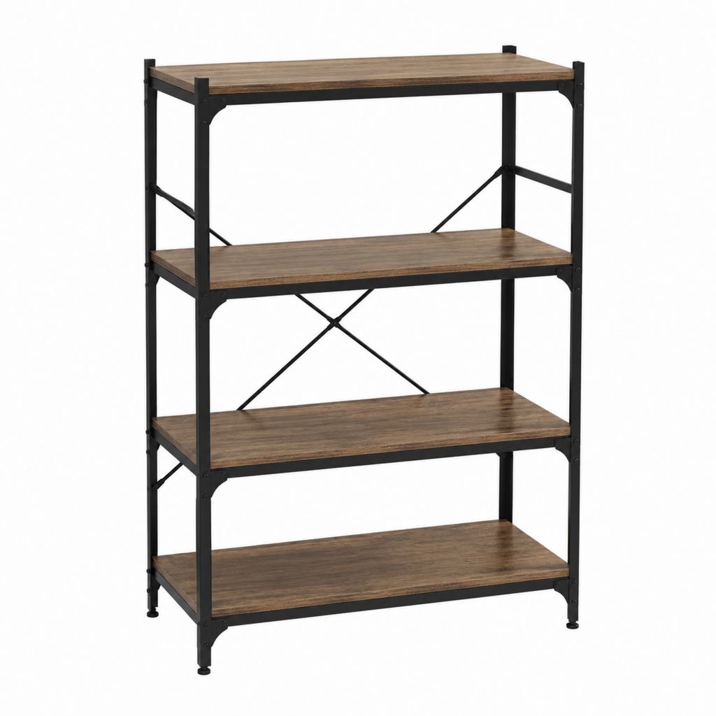 Étagère bibliothèque industrielle 4 niveaux marron et noir en panneaux MDF et acier 120 x 35 x 140 cm