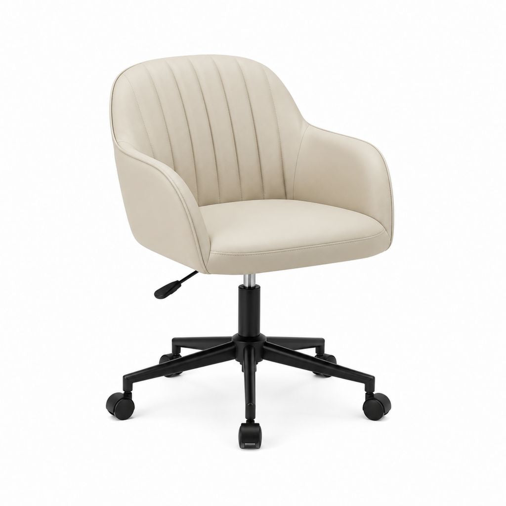 Chaise de bureau pivotante beige en cuir PU avec accoudoirs 62 x 62 x 84-94 cm