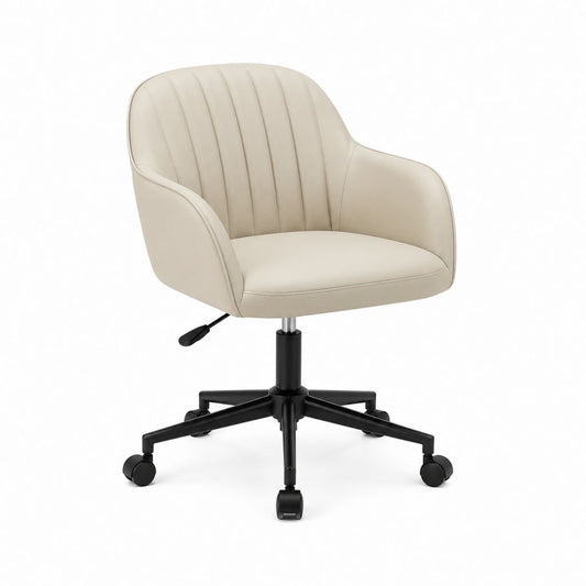 Chaise de bureau pivotante beige en cuir PU avec accoudoirs 62 x 62 x 84-94 cm
