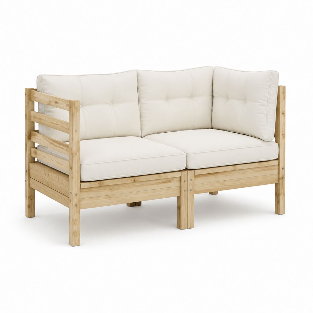 Canapé de jardin 2 places beige et bois d'acacia massif 120 x 80 x 75 cm