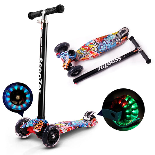 Roues Lumineuses Trottinette à Propulsion pour Tout-Petits 3-8 Ans, Trottinette Pliable pour Enfants Trottinette à 3 Roues, Hauteur Ajustable