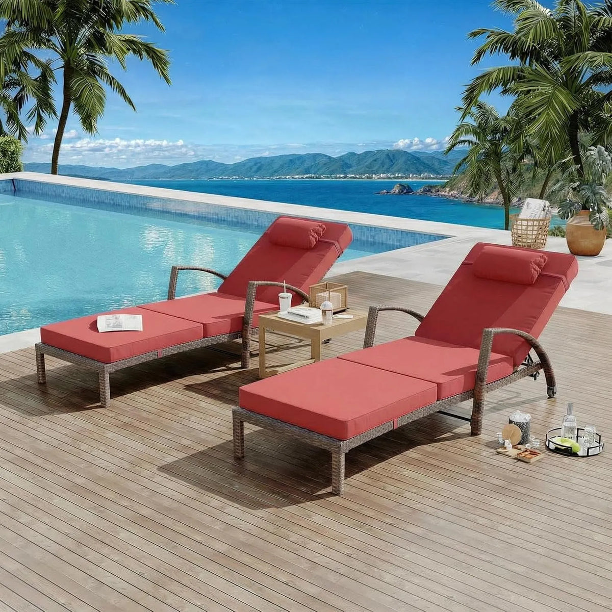 Fauteuil, Piscine hors terre, s Inclinables Pliants Réglables à 5 Positions, 2 s Longues de Patio en Rotin, la Terrasse, le Véranda, la Cour Arrière