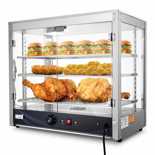 Chauffe-Aliments Commercial à 3 Tablettes 800 W Grande Capacité Vitrine de Restauration