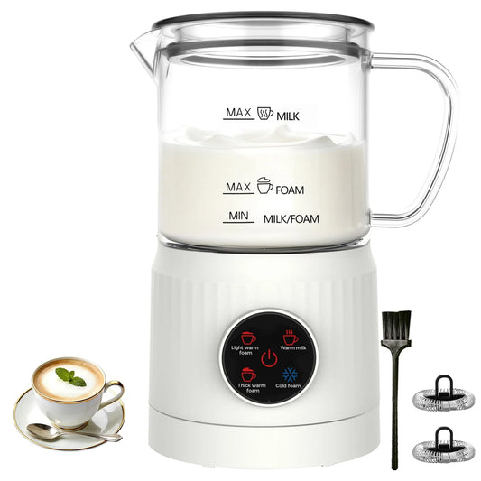 Mousseur à Lait Électrique et Cuiseur Vapeur, Mousseur à Lait 4-en-1, Chauffe-Lait 13,52 Oz, Fond à Doublure en Céramique, Écran Tactile DEL