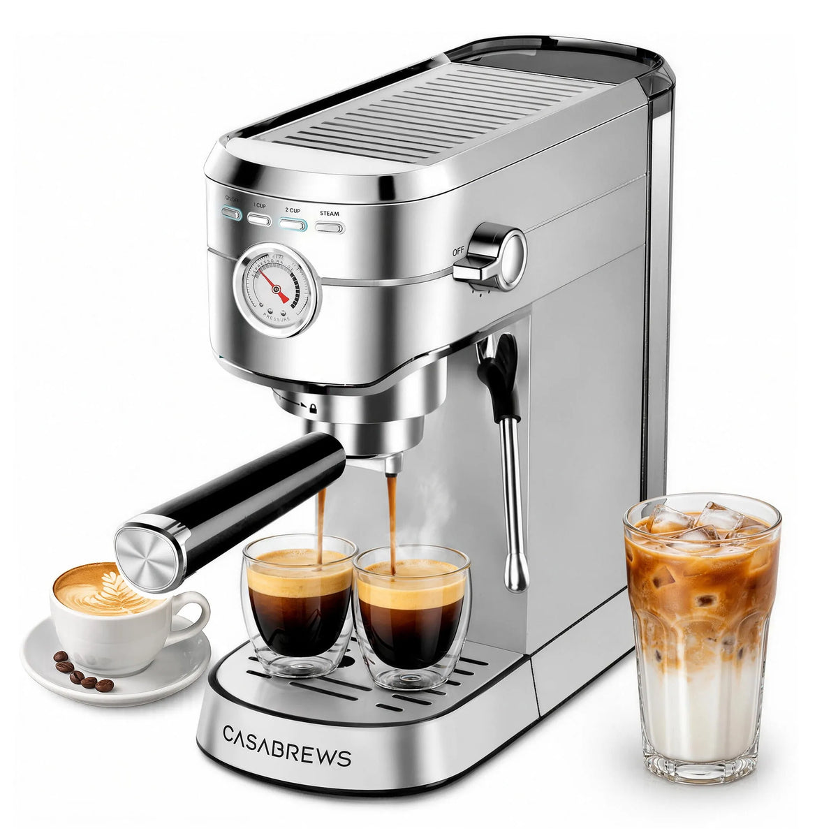 Machine à espresso CM5418, Cafetière 20 Bars, Contrôle de Température PID, Manomètre, Pré-Infusion, Buse Vapeur et Conception en acier inoxydable
