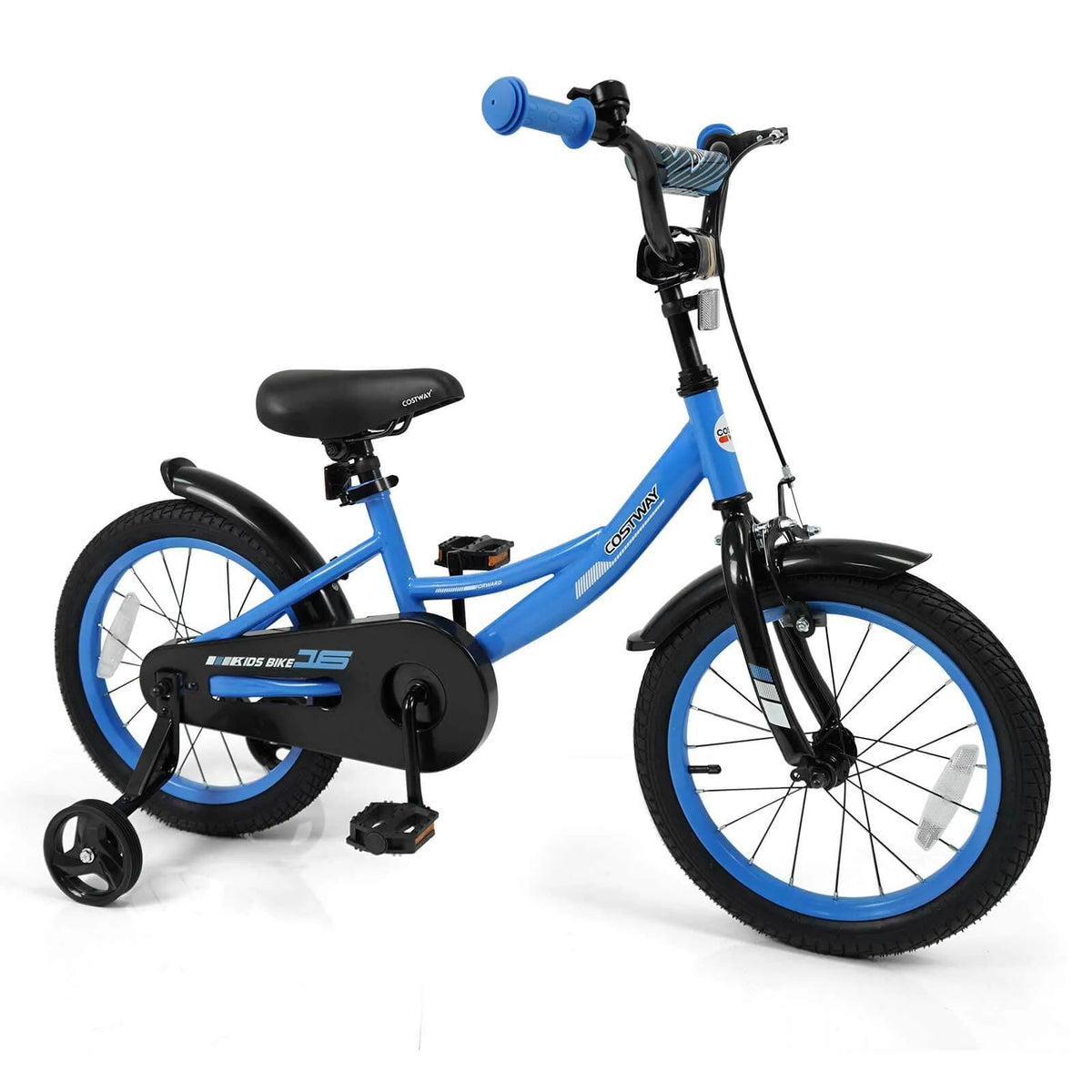 Vélo enfant, Roues Stabilisatrices, 16 pouces, Hauteur de Selle et de Guidon Ajustable, Freins Doubles, 16 Pouces avec Roues Stabilisatrices