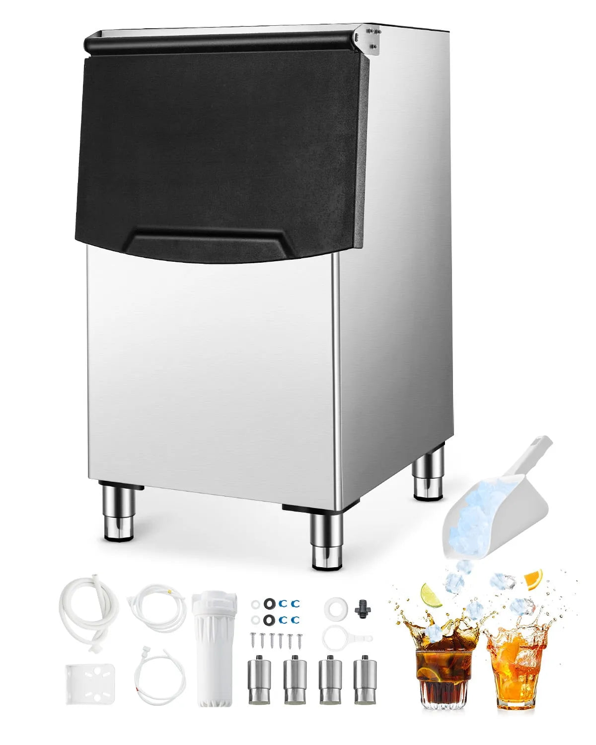 Machine à glace VEVOR, Bac à Glace Capacité de 250 Lb, Filtre à une, Bac de Rangement pour Glace en acier inoxydable, Bac de Rangement pour