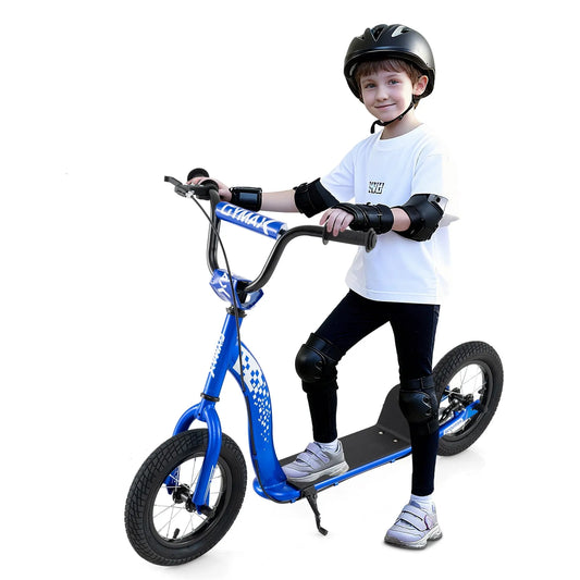 Guidon à Hauteur Réglable Roues Gonflables de 12 Pieds' Frein à Main Bleu Marine, Trottinette pour Enfants