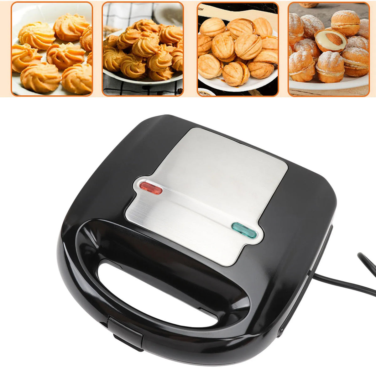 14 Plaques Amovibles pour Beignet Noix Madeleine Gâteau Steak Hot-Dog Biscuit, Appareil 8 en 1 Gaufrier Antiadhésif Machine à Déjeuner