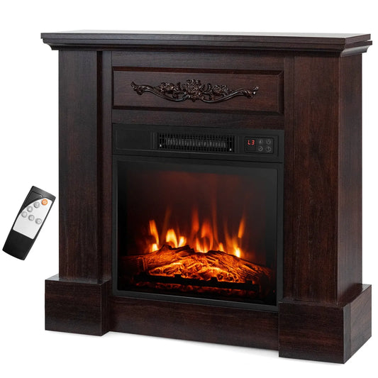 Chauffage d'appoint, Costway Manteau de Foyer Électrique 32 Pouces Meuble Télé avec Télécommande 1400W Brun
