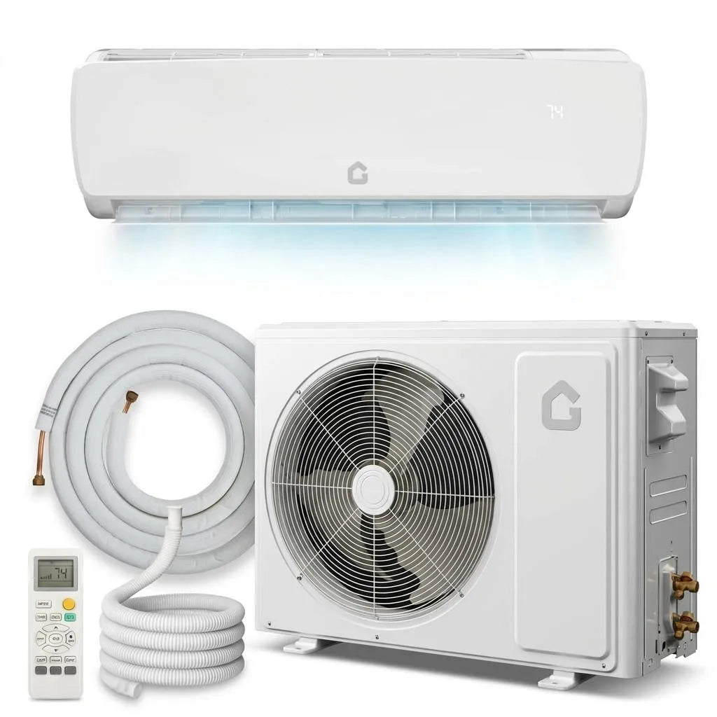 Climatiseur mini-split SEER2,19 et Chauffage Mini-Split Sans Conduits de 9000 BTU, Couverture de 450 Pi2,230 V, Déshumidification, Blanc